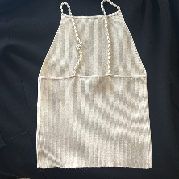 House of Harlow | L | pearl strap spaghetti ribbed cream tank top NWOT - Picture 2 of 8